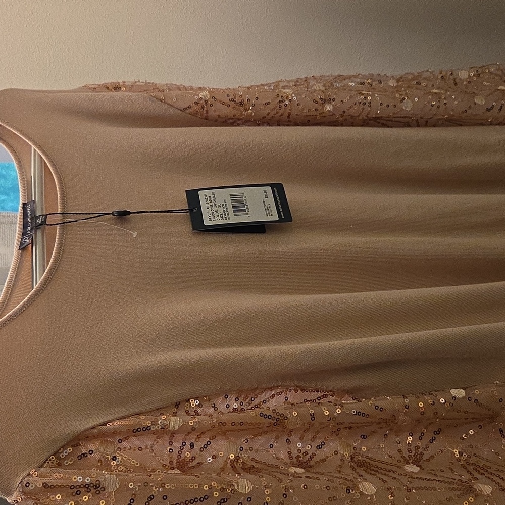 Elegant Beige Sequin Sleeve Dress